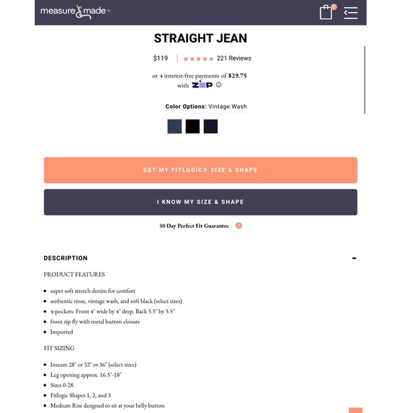 Measure And Made Straight Jean Dark Wash Jeans Size 8 Fit 3 New With Tags - Picture 14 of 16